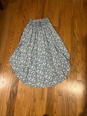 Smocked Waist Blue Floral High-Low Maxi Skirt